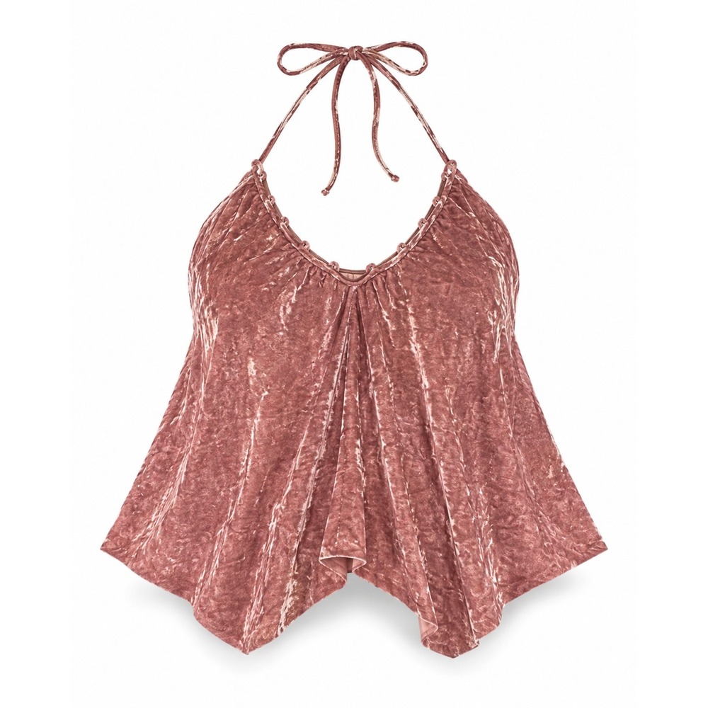 Hummingbird Cami Top Y2K Pink Crushed Velvet Halter Choker Strap Whimsigoth S